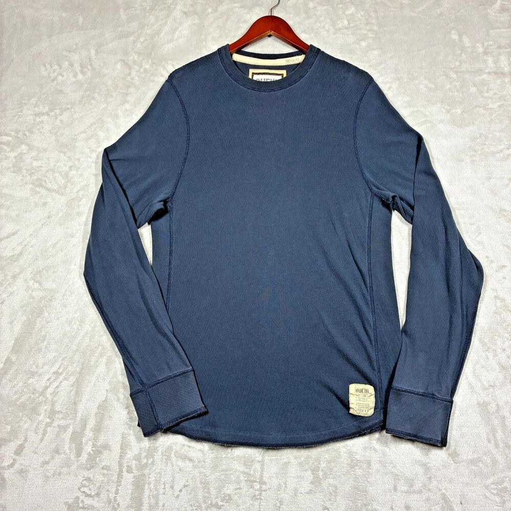 VTG Ruehl No 925 Mens XL Heavyweight Cotton Long Sleeve Crewneck Raw Hem Navy